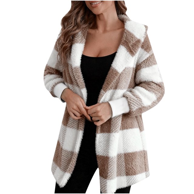 Winter Coats Women, Oversized Plaid Faux Shearling Jacket