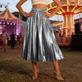 thumbnail image 2 of Gold Pleated Maxi Skirt, Accordion Elastic Waist Aline Swing, Metallic Shiny Long Party Skirts for Women, 2 of 5