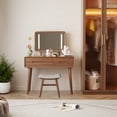 thumbnail image 4 of Solid Wood Vanity Desk with Lighted Mirror, Makeup Vanity Table with 3 Drawers & 3 Lighting Modes, Dressing Table for Bedroom, Apartment, Checkroom, 36in, Walnut, 4 of 14
