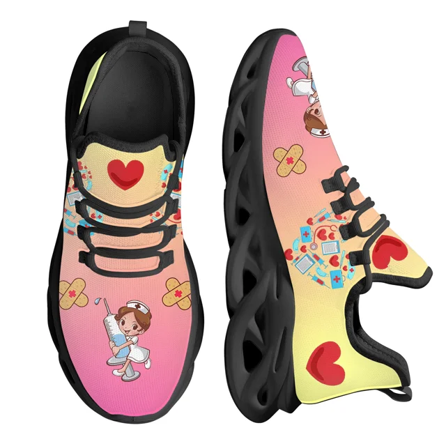 Zapatos de enfermera nuevos , zapatillas de malla transpirables para correr al aire libre, con patrón de asistente de enfermera, tenis casuales para mujer, calzado