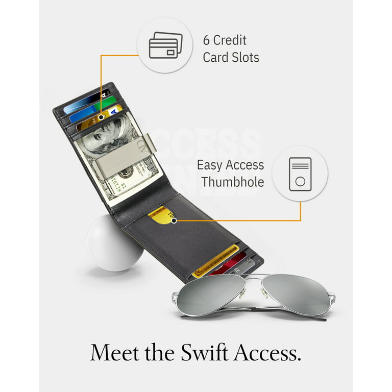Access Denied Slim Bifold Wallets for Men - Money Clip Wallet RFID Blocking Front Pocket Leather Thin Minimalist Mens Wallet Credit Card Holder Gifts