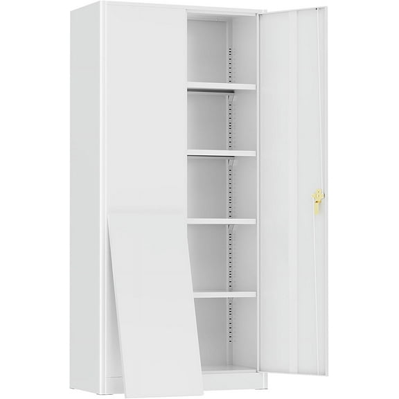 72”Metal Storage Cabinet, Lockable File Cabinets with 2 Doors and 4 Adjustable Shelves, Steel Tool Cabinets with Lock for Office, Home, Gym(White)
