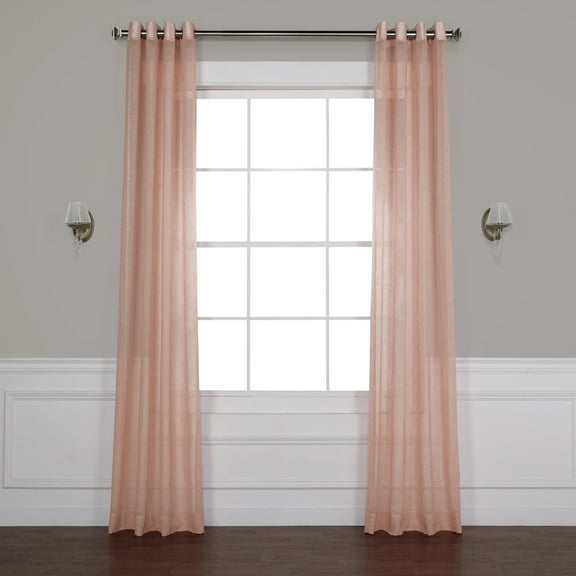 Bashful Pink Grommet Solid Faux Linen Sheer Curtain (1 Panel), Bashful Pink, 50W X 120L