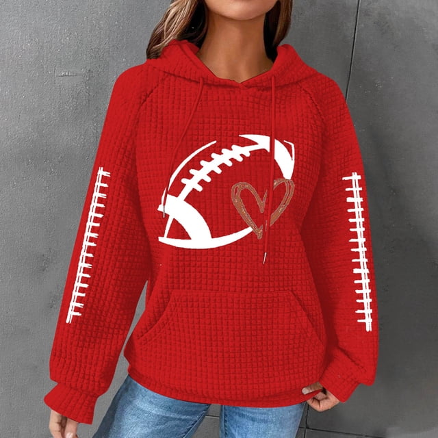 Chandail à Capuche Tricoté pour Femmes Chandail Graphique de Football à Manches Longues Saison de Football