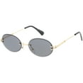 thumbnail image 2 of Rimless Oval Sunglasses Slim Metal Arms Color Tinted Neutral Lens 54mm (Gold / Smoke), 2 of 4