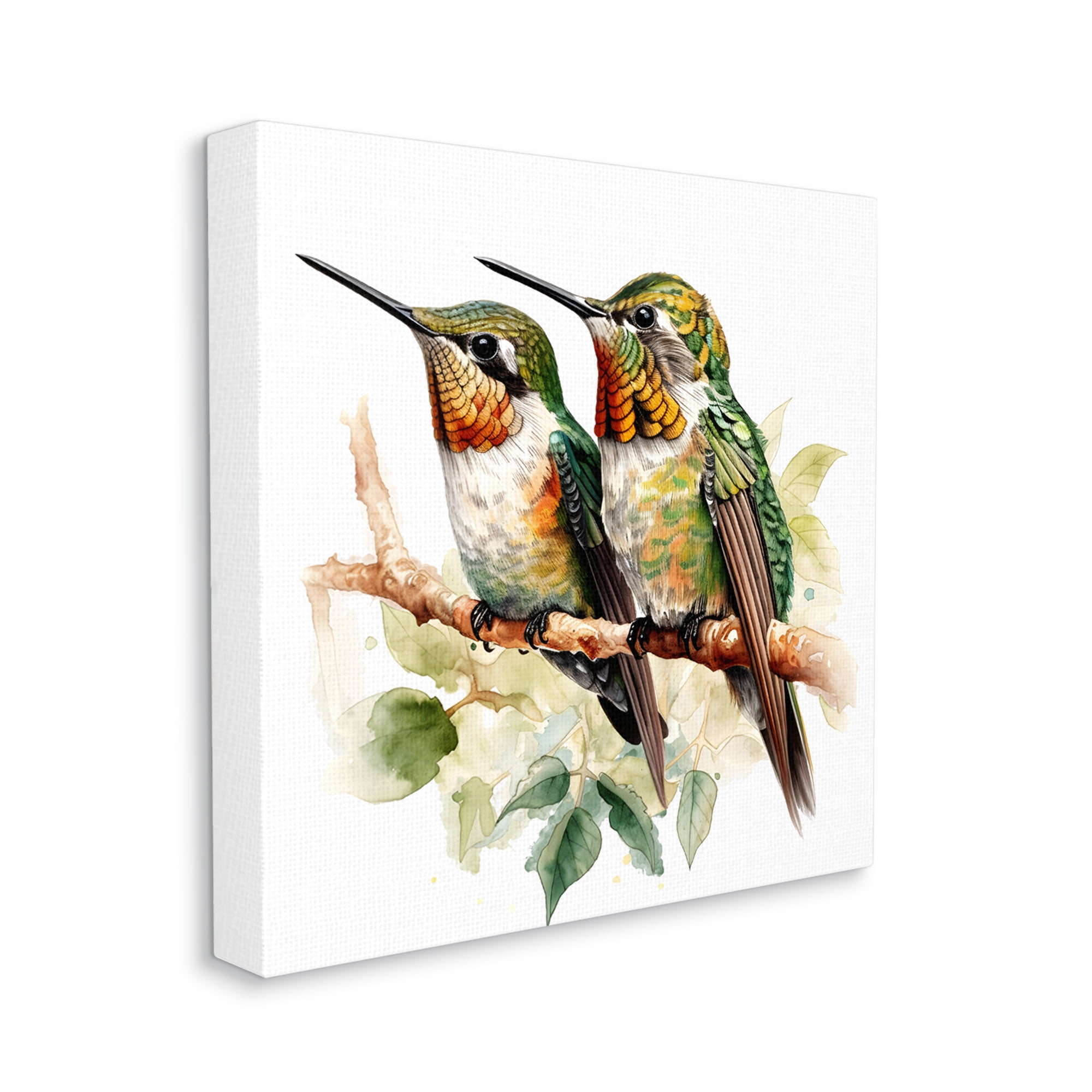Stupell Industries Green Hummingbirds Duo Animals & Insects Painting Gallery Wrapped Canvas Art Print Wall Art, 24 x 24
