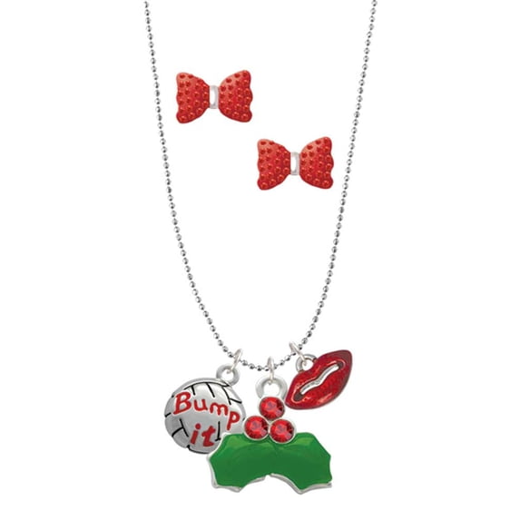 Delight Jewelry Silvertone Volleyball - ''Bump It'' Christmas Kiss Charm Necklace and Stud Earrings