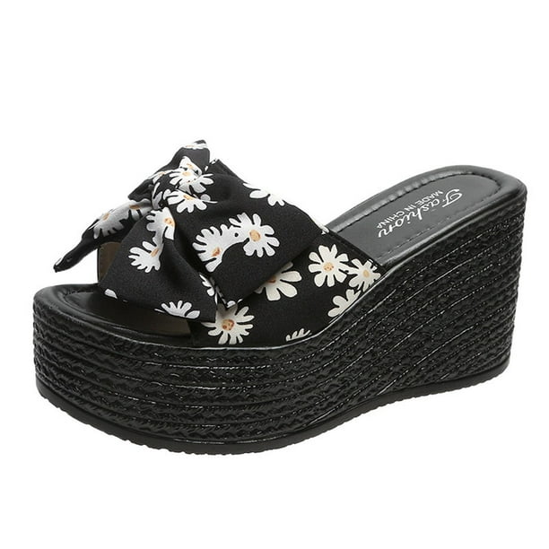 Amzcrzy Zapatos de mujer,Zapatos de mujer,Zapatillas de mujer, Sandalias con lazo y flores de boca de pez para mujer, cómodas zapatillas de suela gruesa Sandalias Mujer Zapatillas De Casa