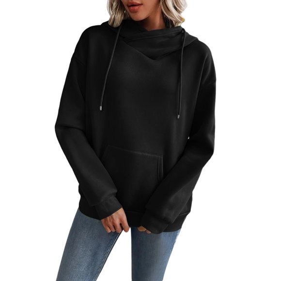 Wdfiry Women's Sweatshirts Solid Color Oversized Long Sleeve Hoodies Tops Drawstring Hooded Sweatshirts with Pockets Fall Tops