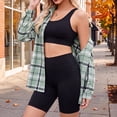 thumbnail image 3 of Hsovts Womens Plaid Flannel Button Down Shirt, Long Sleeve Tartan Buffalo Check Relaxed Fit Multi‑Color Option Casual Daily Camping Tops with Adjustable Cuffs Green L, 3 of 6