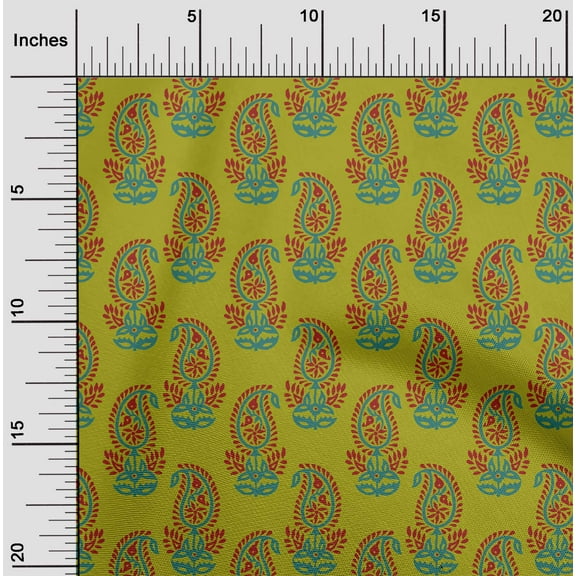 oneOone Cotton Jersey Lime Green Fabric Paisley Block Dress Material Fabric Print Fabric By The Yard 58 Inch Wide