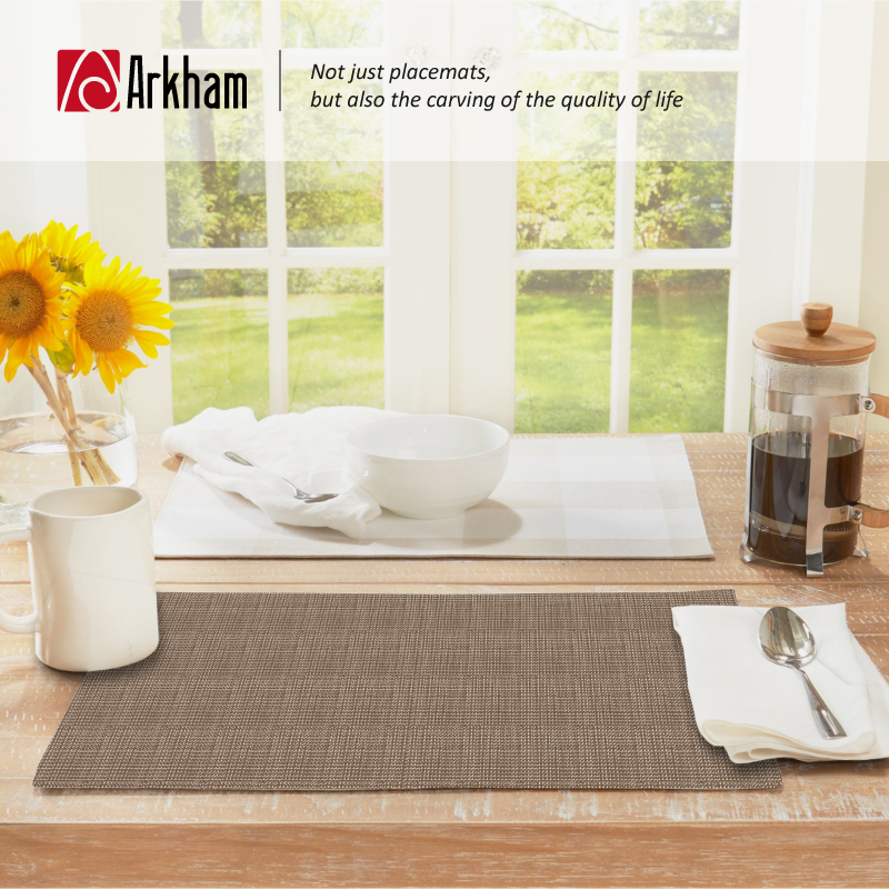 Howarmer Woven Placemats for Dining Table, Wipe Clean Vinyl Placemats Table Pad, Heat Resistant Anti-Slip Table Mats for Dining Room Kitchen Table Decor, PVC Placemats Set of 4, Brown - image 4 of 7