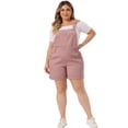 thumbnail image 3 of Unique Bargains Women Plus Size Overalls Denim Pants Roll Hem Chambray Shorts Pants 4X Pink, 3 of 6