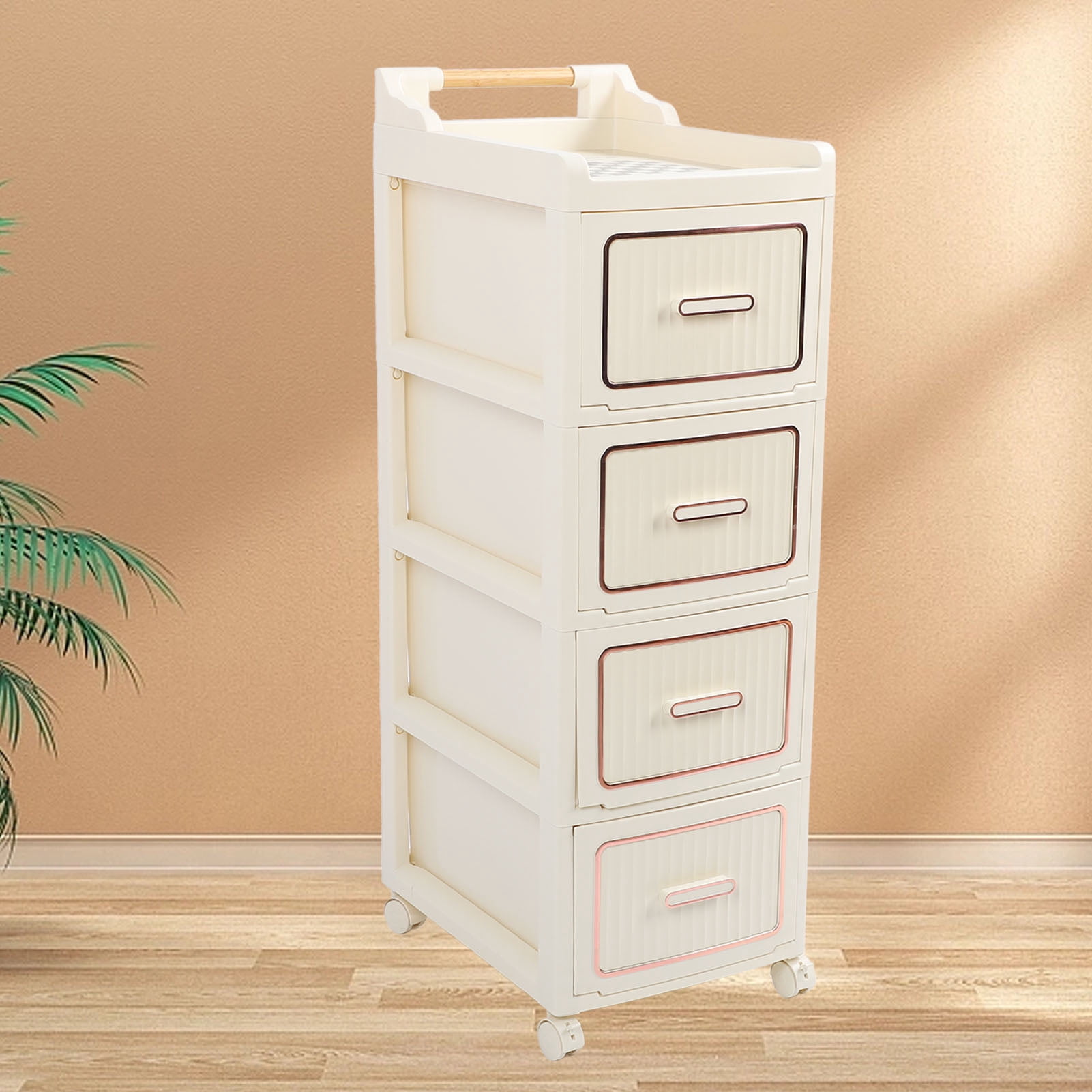 Roller Storage Cabinet, Universal Wheels 4 Tier Storage Bin for Home Bedroom Study Room