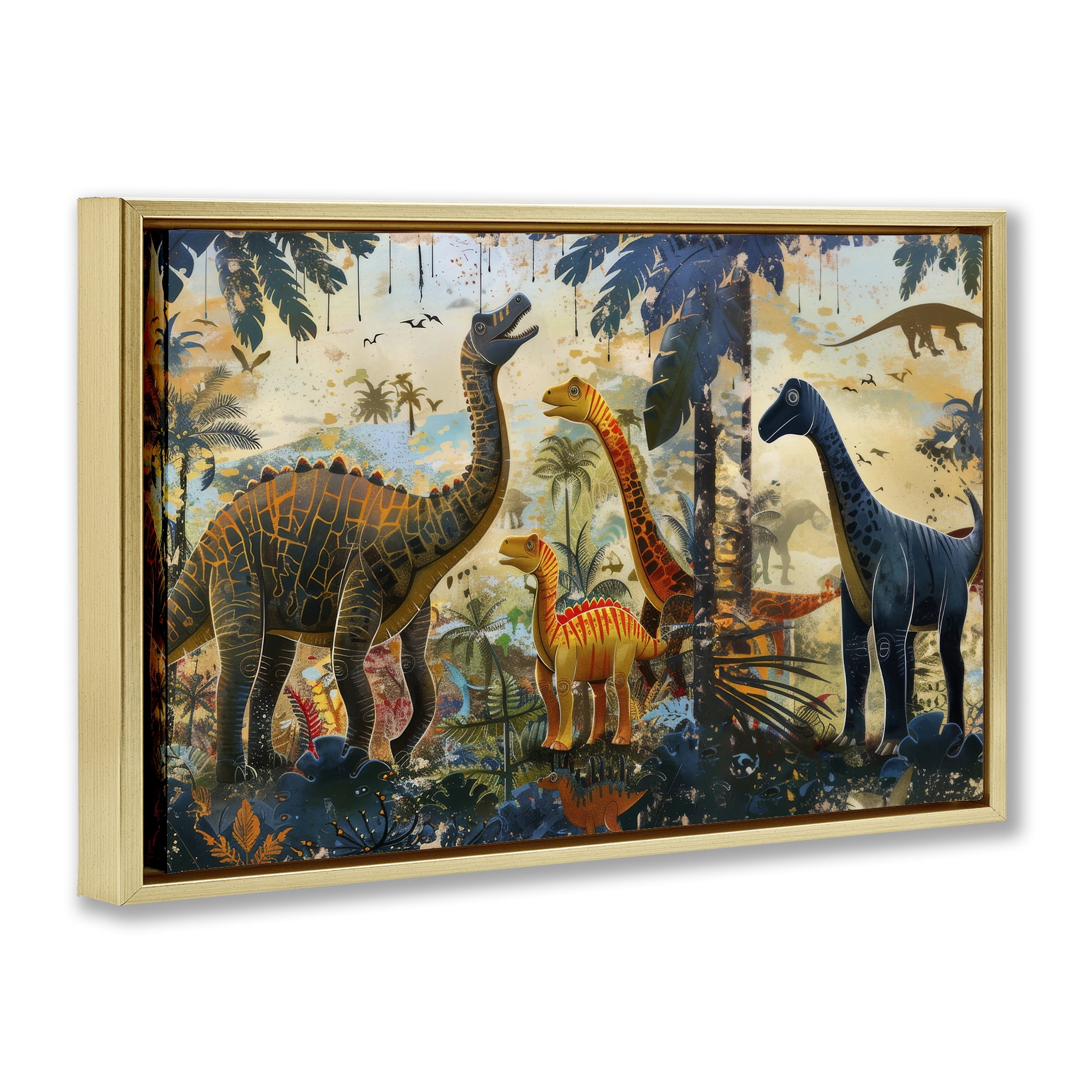 Stupell Industries Jurassic Journey in Nature Gold Framed Floater Canvas Wall Art, design by Lazar Studio