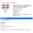 thumbnail image 2 of Rear Brake Pad Set - Compatible with 1992 - 2001 Honda Prelude 1993 1994 1995 1996 1997 1998 1999 2000, 2 of 2