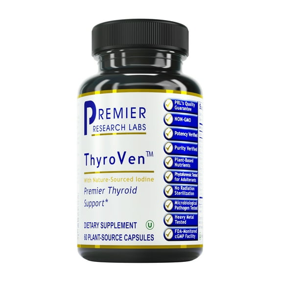Premier Research Labs ThyroVen - Thyroid Support & Function - Contains Naturally Occurring Iodine - With Kelp, Bear Garlic & Maca Root - Kosher - Pure Vegan - 60 Plant-Source Capsules