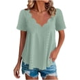 thumbnail image 2 of Elegant Eyelet Embroidered Blouse for Women Scalloped V Neck Short Sleeve Loose Fit Breathable Summer Eyelet Lace Textured Casual Fashion Top, 2 of 9