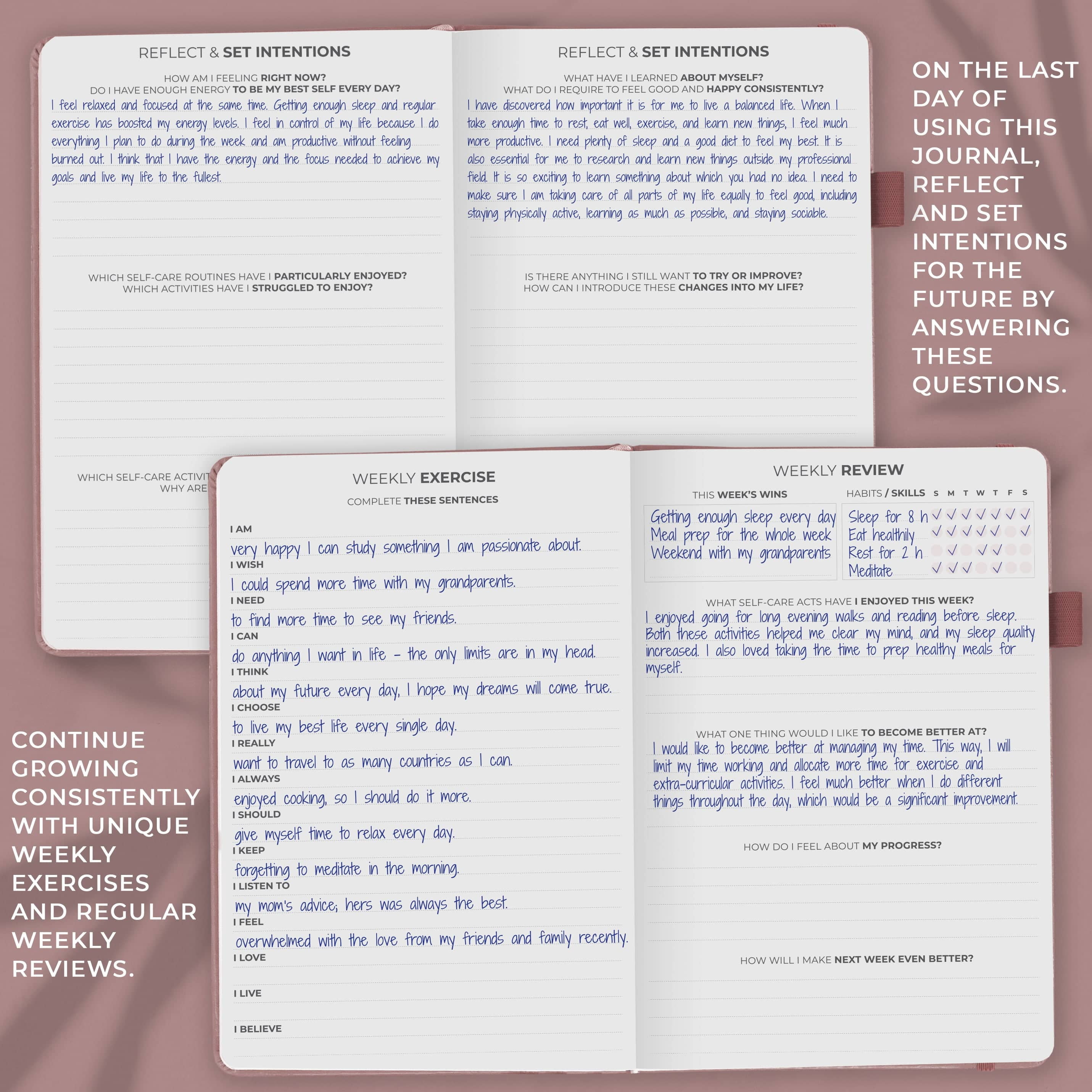Clever Fox Self-Care Journal, Blank Diaries & Journals, Rose Gold, 5.8in x 8.3in, 90 Pages