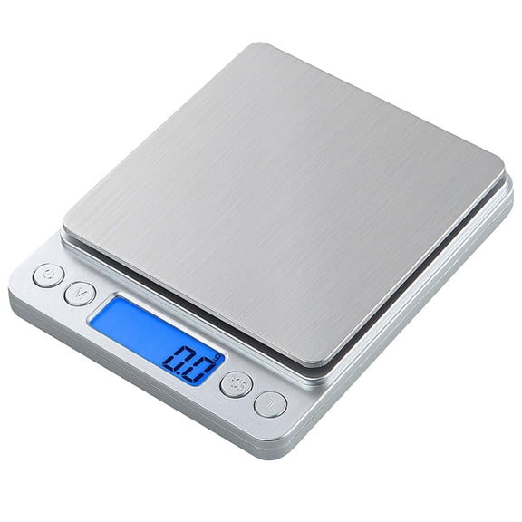 Tiny Mini Digital Food Kitchen Scale, 5" x 4.1" Stainless Steel Platform, 3kg/6.6lb 0.1g Accurate Scale, Blue Backlit LCD, 6 Measuring Units, Tare, Counting & Auto Shut-Off, Batteries Included