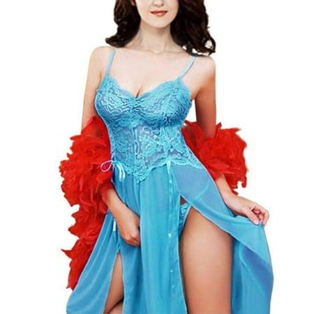 Lace V-neck Nightgown - Sweetsmile Women Sexy See Trough Lingerie Nightdress Sleepwear Lady Lace V-Neck Babydoll Nightwear Pajamas Plus Size