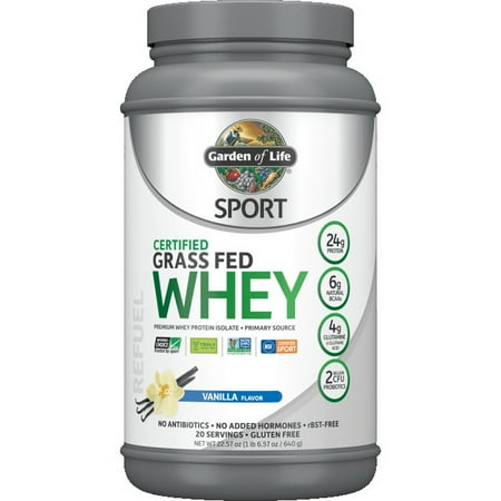 Garden of Life Sport Certified Grass Fed Whey Protein Powder  Vanilla  1.43 Lbs