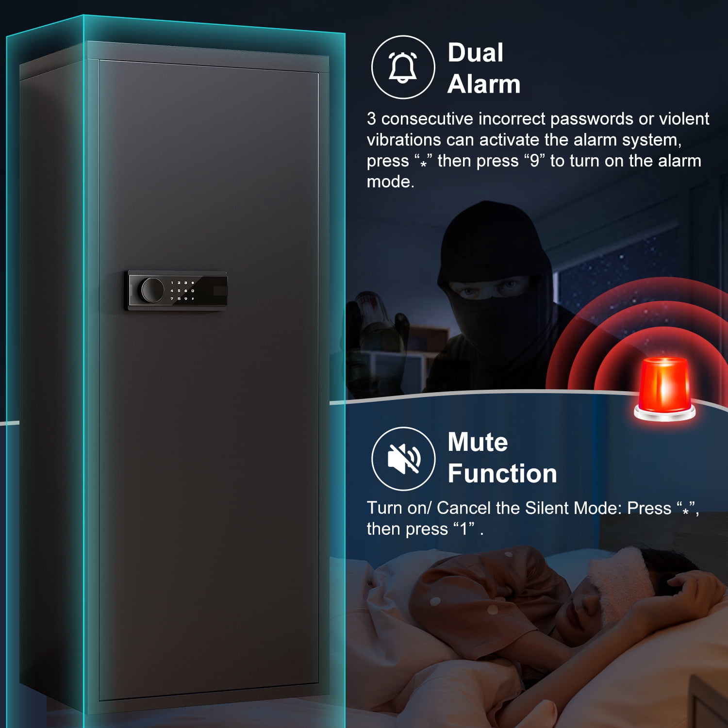 Kavey 10-12 Gun Safe, Large Unassembled Gun Safes for Shotgun, Digital Shotgun Safe with Backlit Keypad & Mute Function, Removable Shelves & Adjustable Ammo Box