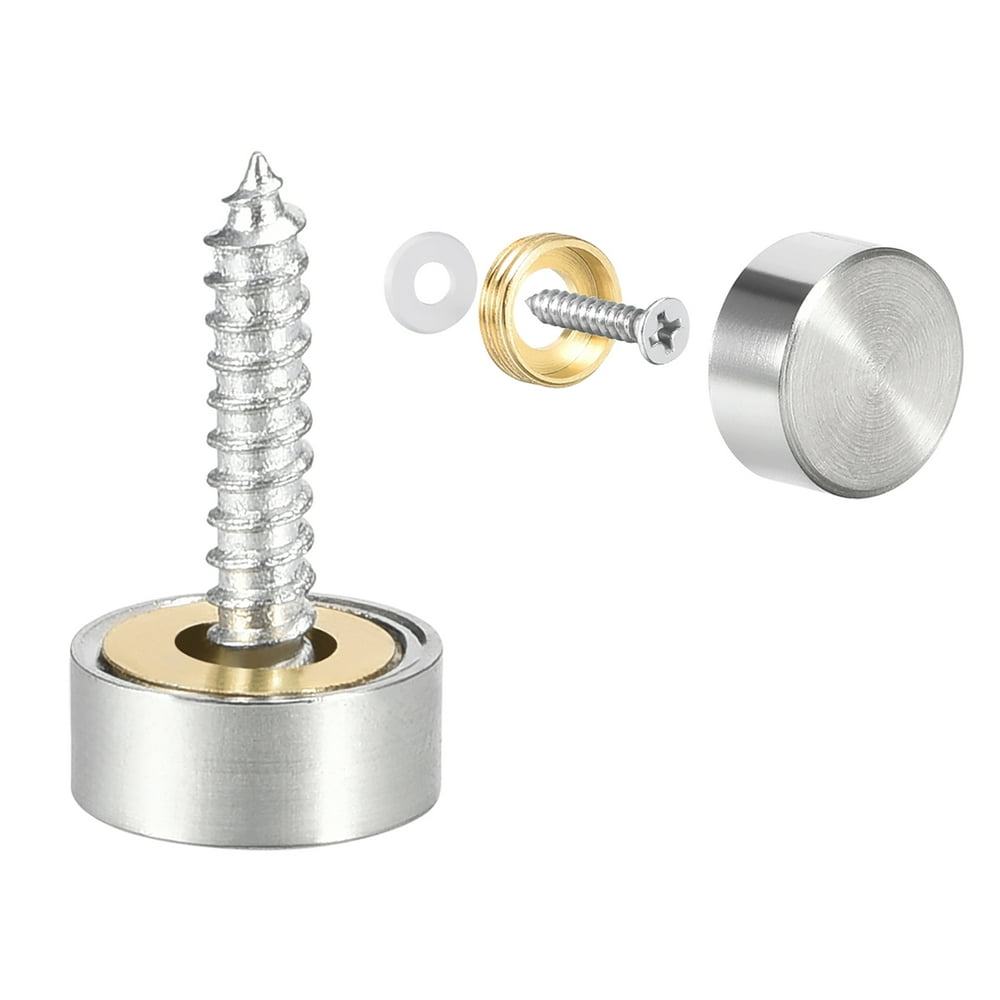 Mirror Screws Decorative Caps Cover Nails Brushed Stainless Steel 12mm 4Pcs