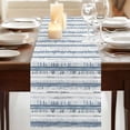 thumbnail image 3 of White Blue Stripe 120 Inch Table Runner, Abstract Modern Brush Vintage Farmhouse Dresser Scarf Cotton & Linen Tablerunner for Dining/Kitchen Island/Holiday Party Décor 13" x 120", 3 of 9