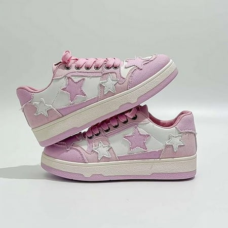 Going Outfits - Women s Star Graphic Lace Up Skate Shoes  Thick Sole Patchwork Non-slip Shoes  Lightweight Casual Sneakers-36