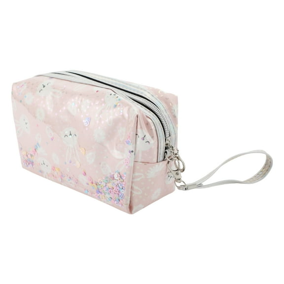 Unique Bargains 1 Pc Women Portable Rabbit Sequin Makeup Bag for Travel Vacation Wedding PU Pink
