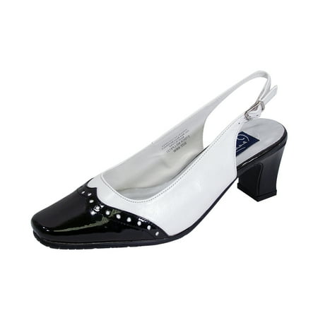 Peerage - PEERAGE Samantha Women Extra Wide Width Two Tone Leather Slingback WHITE/BLACK 9