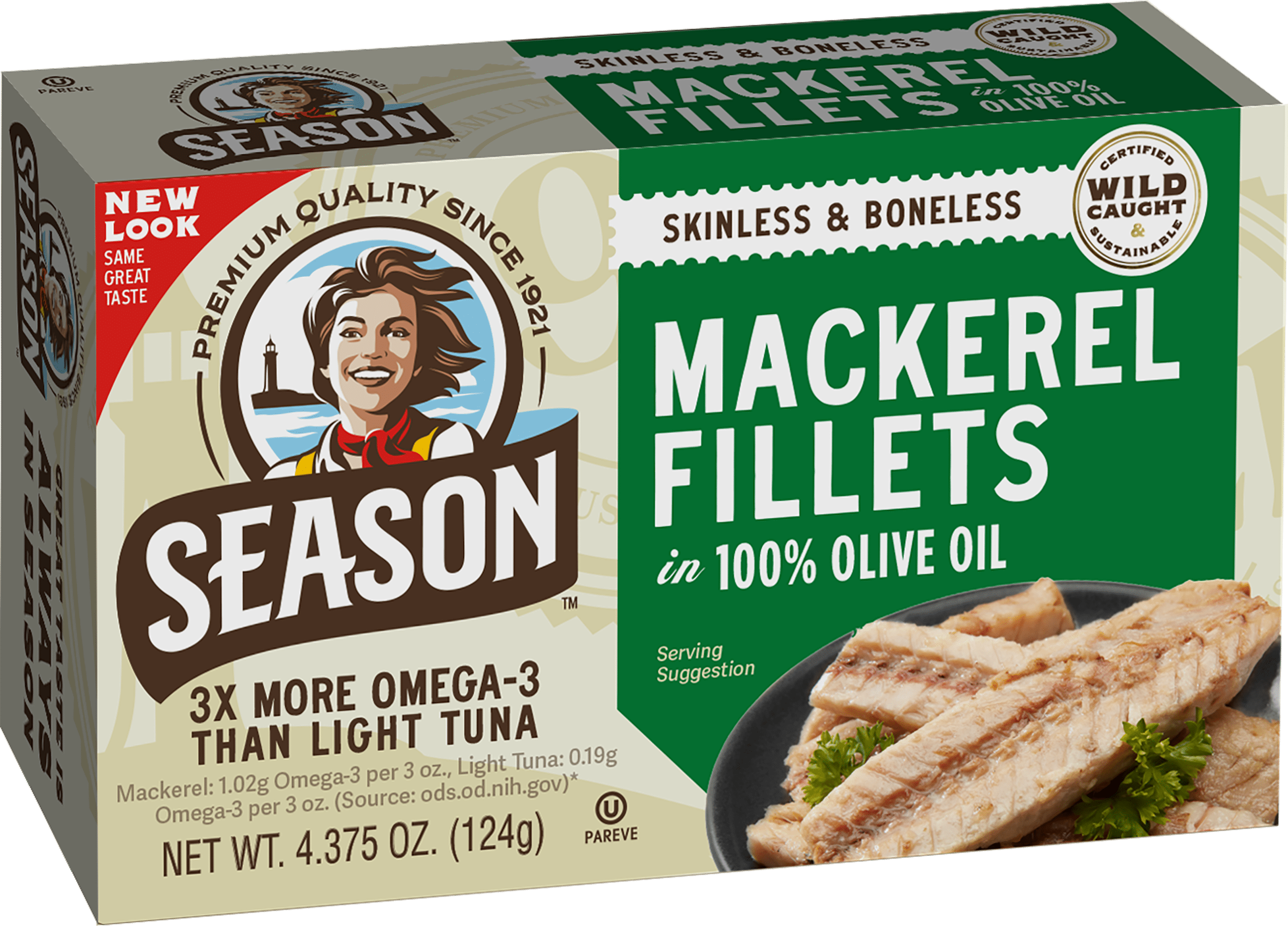 (6 pack) Season Mackerel in Olive Oil, Salt Added, 4.375 oz Can