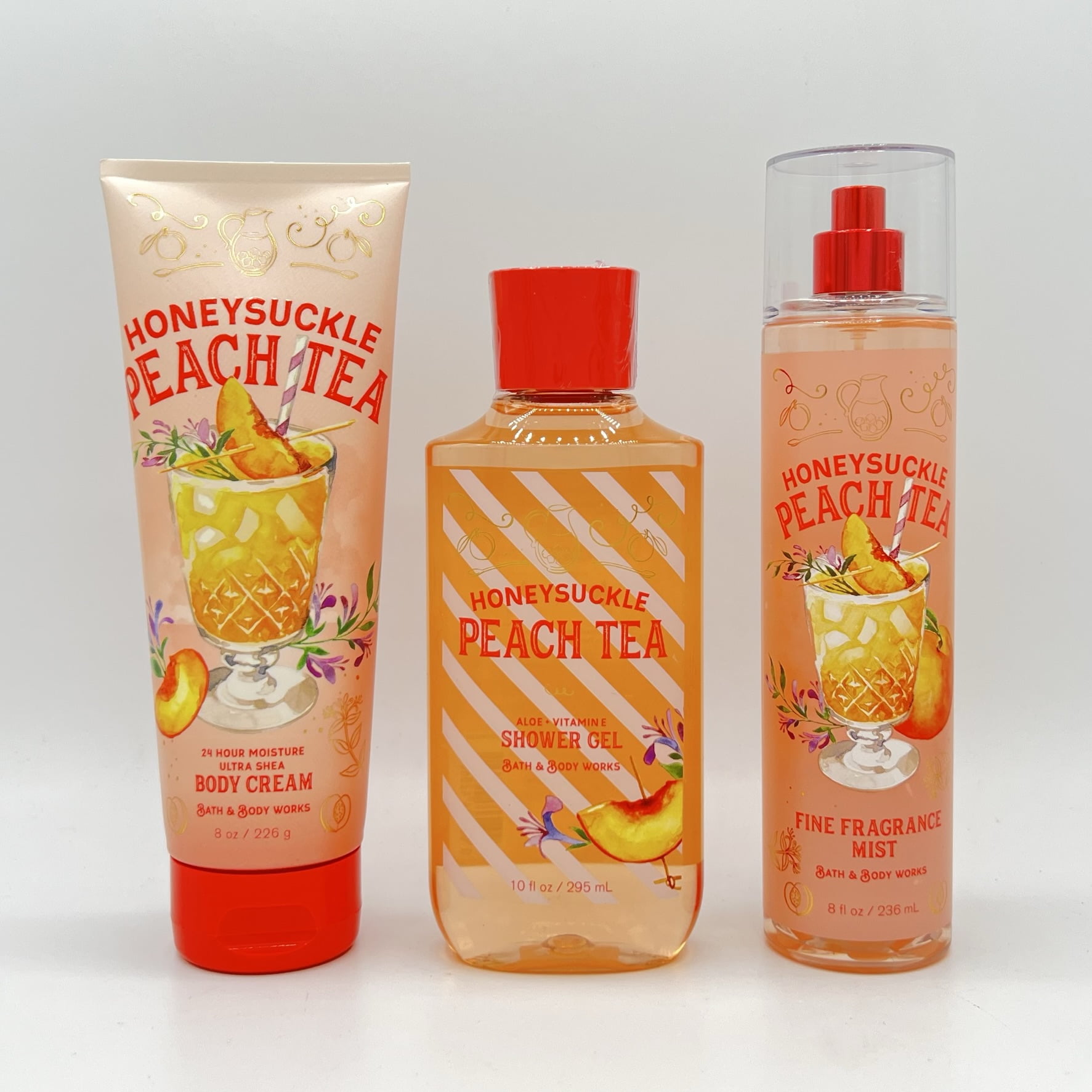 Bath and Body Works Honeysuckle Peach Tea Body Cream, Shower Gel and