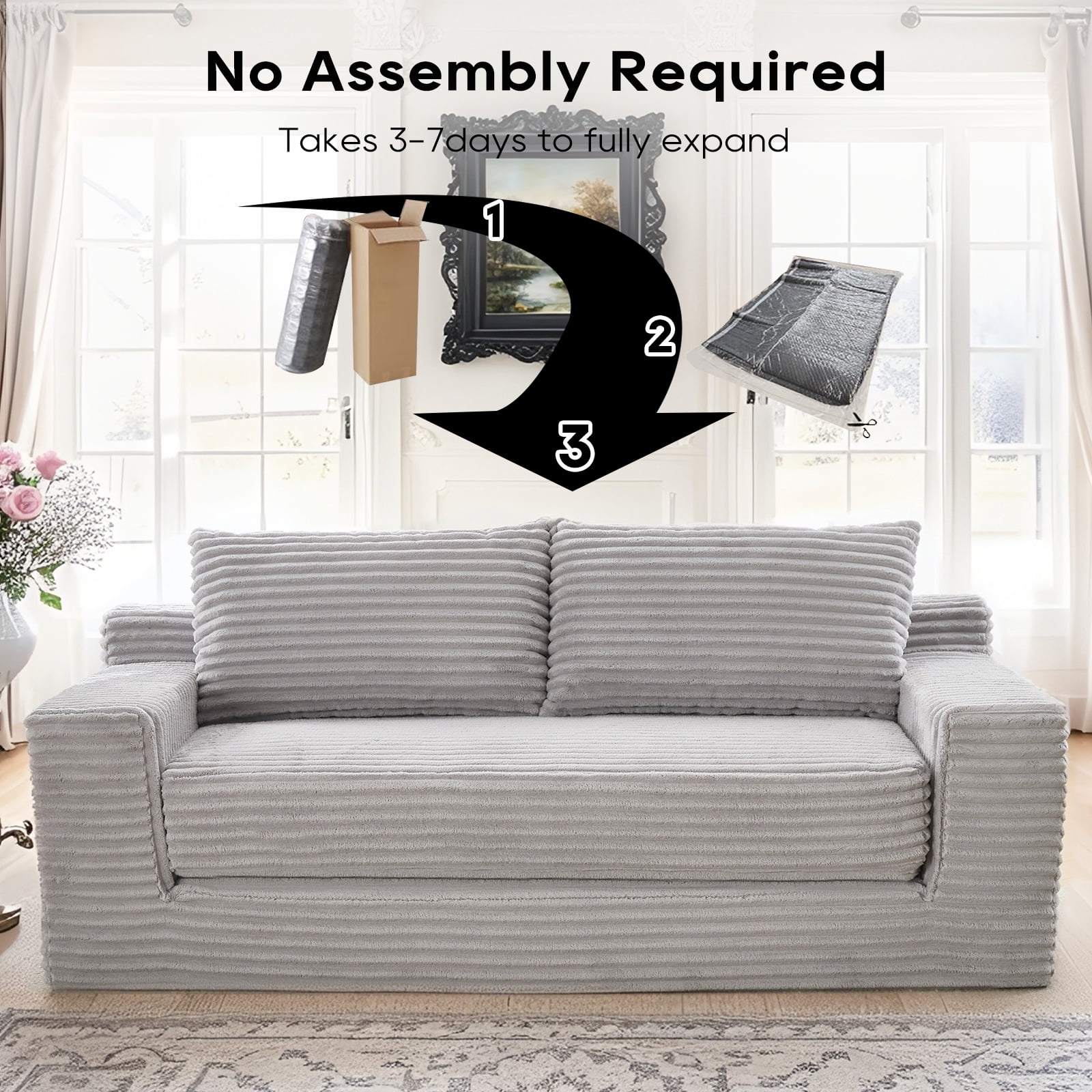 Miniyam Convertible Loveseat Sofa Bed with Memory Foam, Small Couch for Apartment, No Assembly, Corduroy, Gray