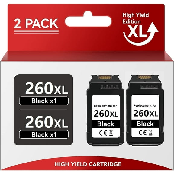 Compatible PG-260XL PG 260 XL High Yield Black Ink Cartridge Replacement for Canon PIXMA TS5320 TS5300 TR7022 TR7020 TS6420 Printer (Black, 2 Pack)