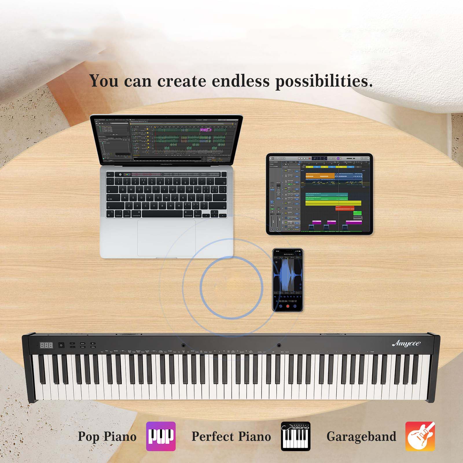 Huisuilinss 88 Key Keyboard Piano,Portable Electric Digital Piano With Semi Weighted 88 Keys,Compact Electric Piano Keyboard Set With Power Supply,Stand,Carrying Case,Headphones For Beginners