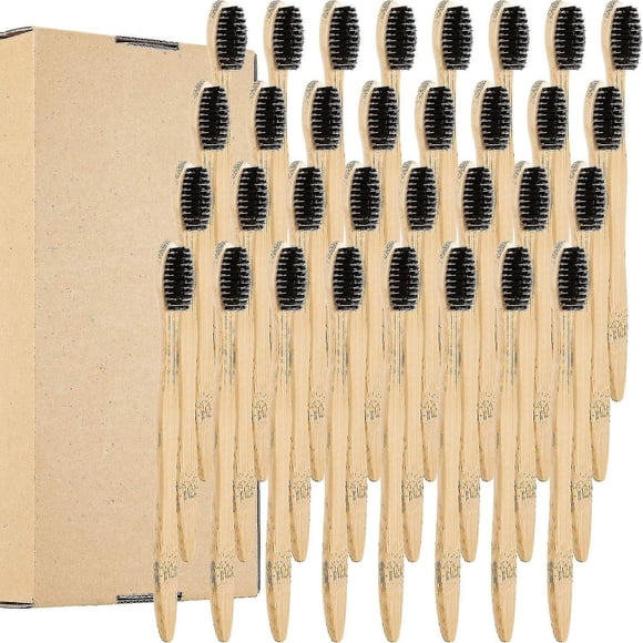 32 Pieces Biodegradable Bamboo Toothbrushes Natural Toothbrush Compostable Wood Bamboo Toothbrush With Slim Soft Bristles For Teens And Adult (black B