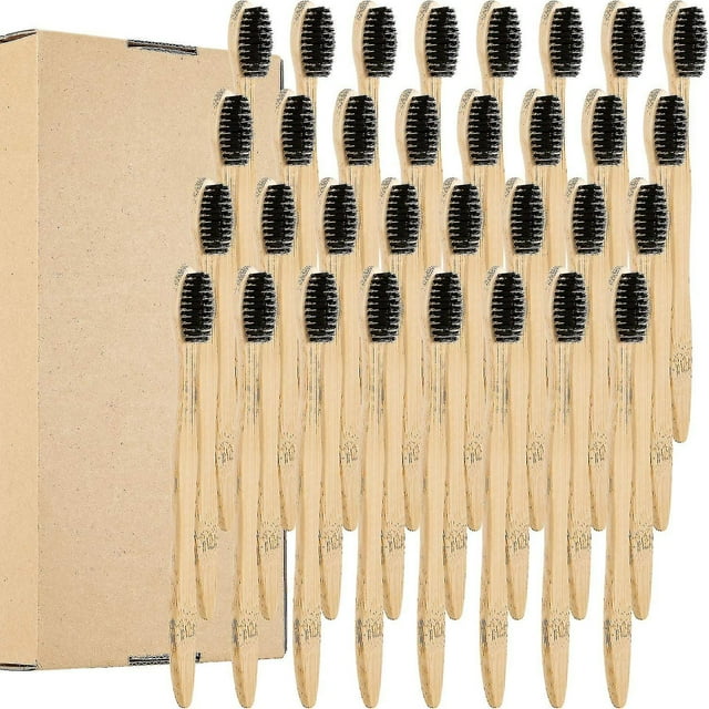 32 Pieces Biodegradable Bamboo Toothbrushes Natural Toothbrush Compostable Wood Bamboo Toothbrush With Slim Soft Bristles For Teens And Adult (black B
