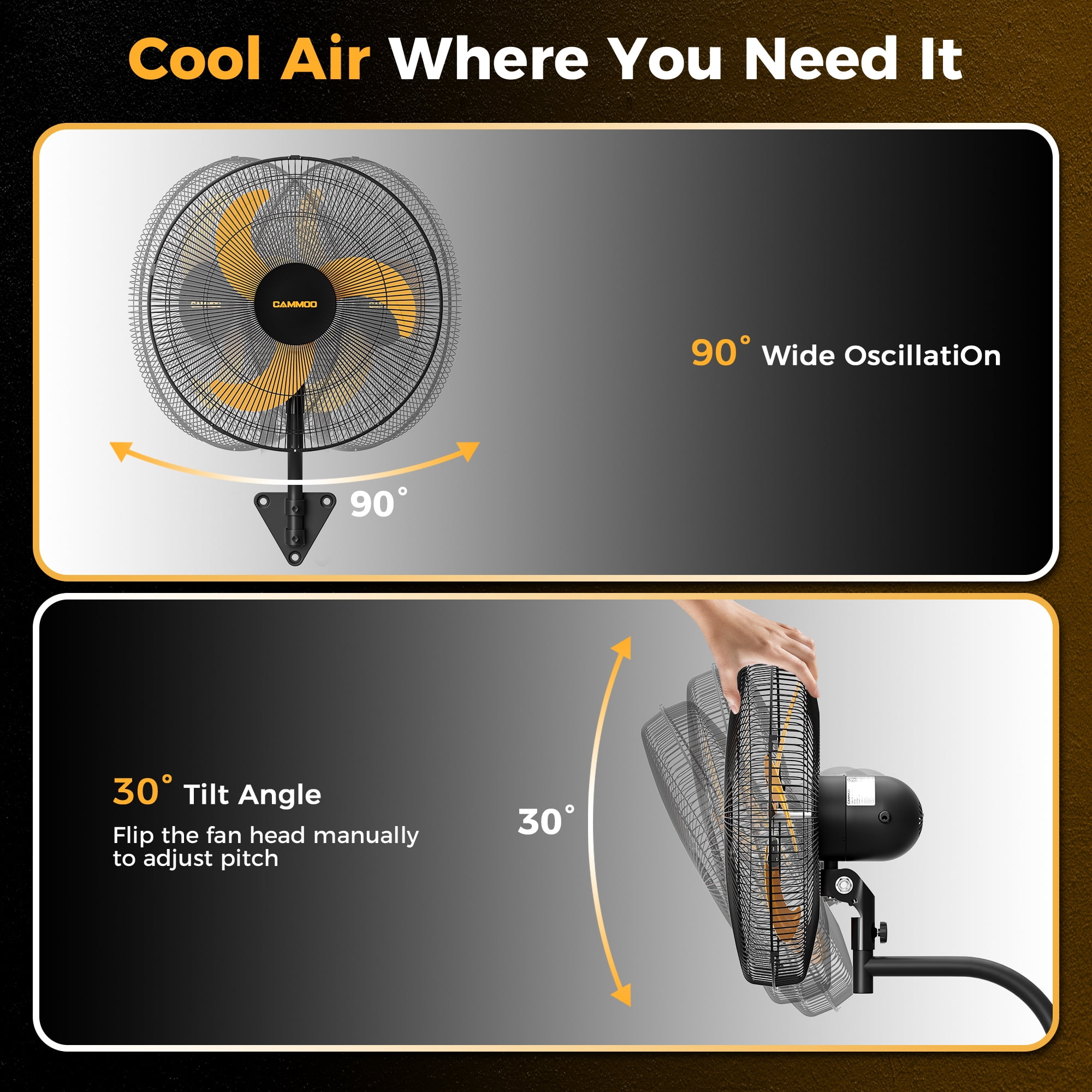 CAMMOO 2-Pack 18" Oscillating Wall Mount Fan with 600D Oxford Cover, 3-Speed High Velocity Industrial Commercial Outdoor Fan with 3.3ft Wired Remote, 6.6ft Power Cord for Greenhouse, Garage, Workshop