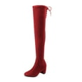 thumbnail image 2 of Willtoo Women's Suede Thigh High Boots Over The Knee Long Boots with Chunky Block Heel Red, 2 of 5