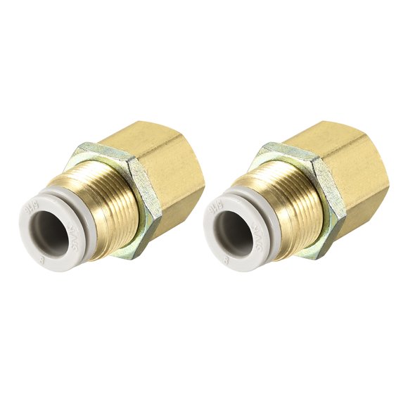 Unique Bargains 8mm Tube to 1/4PT Female Thread, Bulkhead Push to Connect Fitting Copper 2Pcs