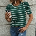 thumbnail image 3 of Rezuofi 2 Pcs Women's Short Puff Sleeve Knit Tops 2025 Trendy Crewneck Striped T Shirts Casual Summer Blouses, 3 of 8