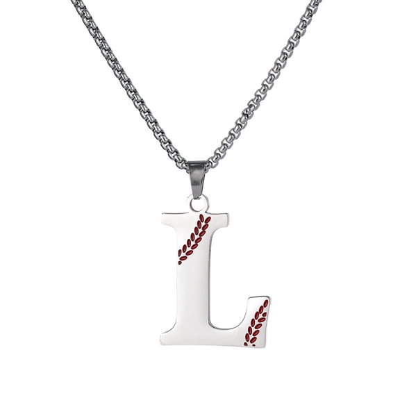 Soleilie Baseball Initial A-Z Letter Necklace - Men's Baseball Charm Pendant in Stainless Steel Silver Chain, 22inch Personalized Gift
