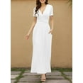thumbnail image 3 of Aiyino Women's Casual Short Sleeve Deep V Maxi Dress Loose Long Dresses with Pockets,2XL White, 3 of 7