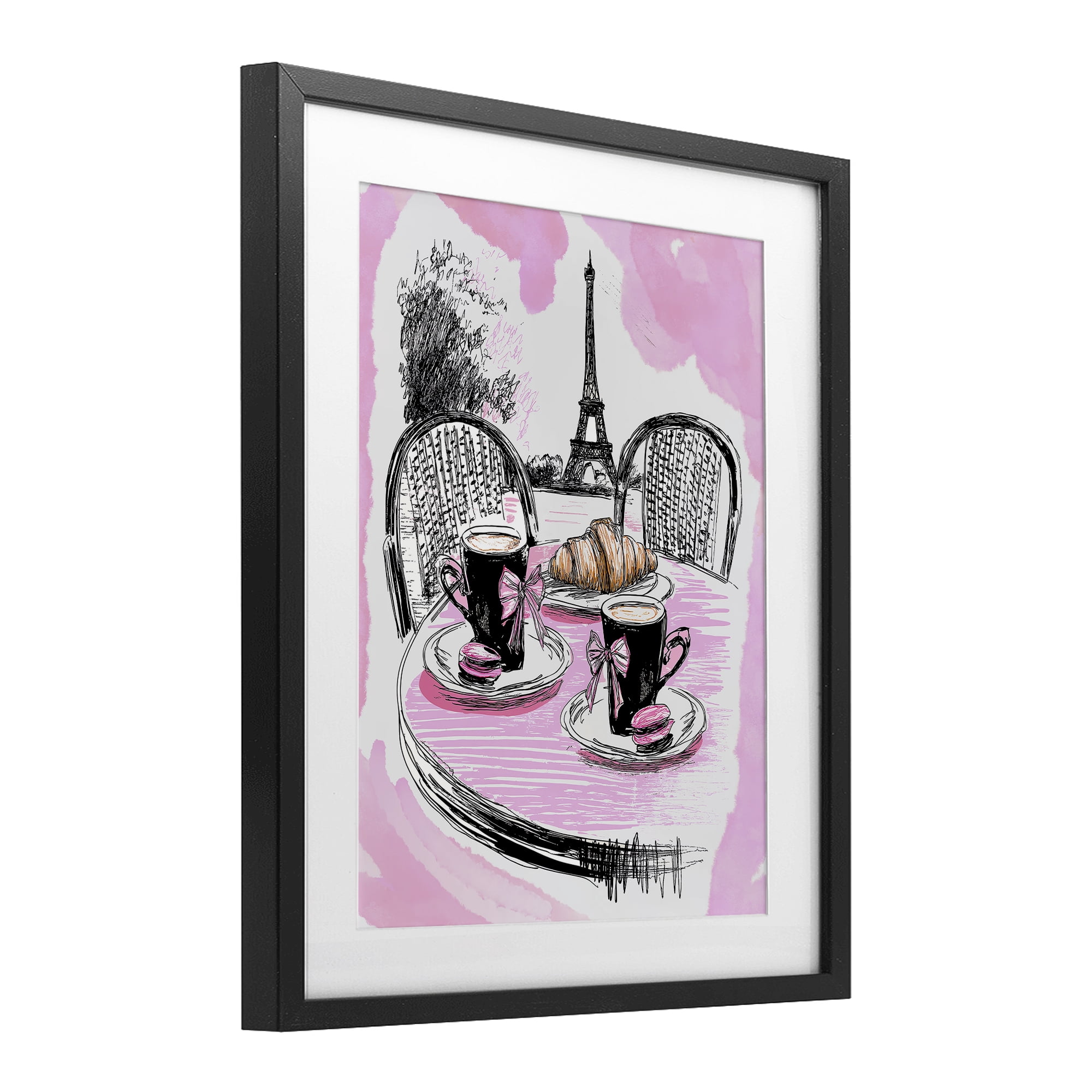 Stupell Industries Pink Parisian Cafe Breakfast Black Framed Print Under Glass, design by Jess Stempel
