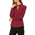 thumbnail image 6 of INSPIRE CHIC Women's Stand Collar Pleated Button Keyhole Button Blouse L Burgundy, 6 of 8