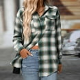 thumbnail image 6 of Ltctricy Women's Button down Shirts Long Sleeve Collared Curved Hem Plaid Shackets Casual Loose Blouses with Pockets(Green,X-Large), 6 of 7