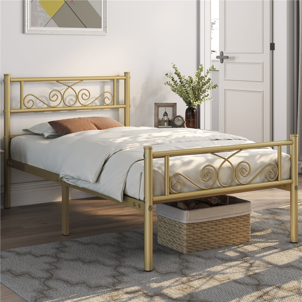 Topeakmart Twin XL Metal Bed Frame Scroll Headboard & Footboard