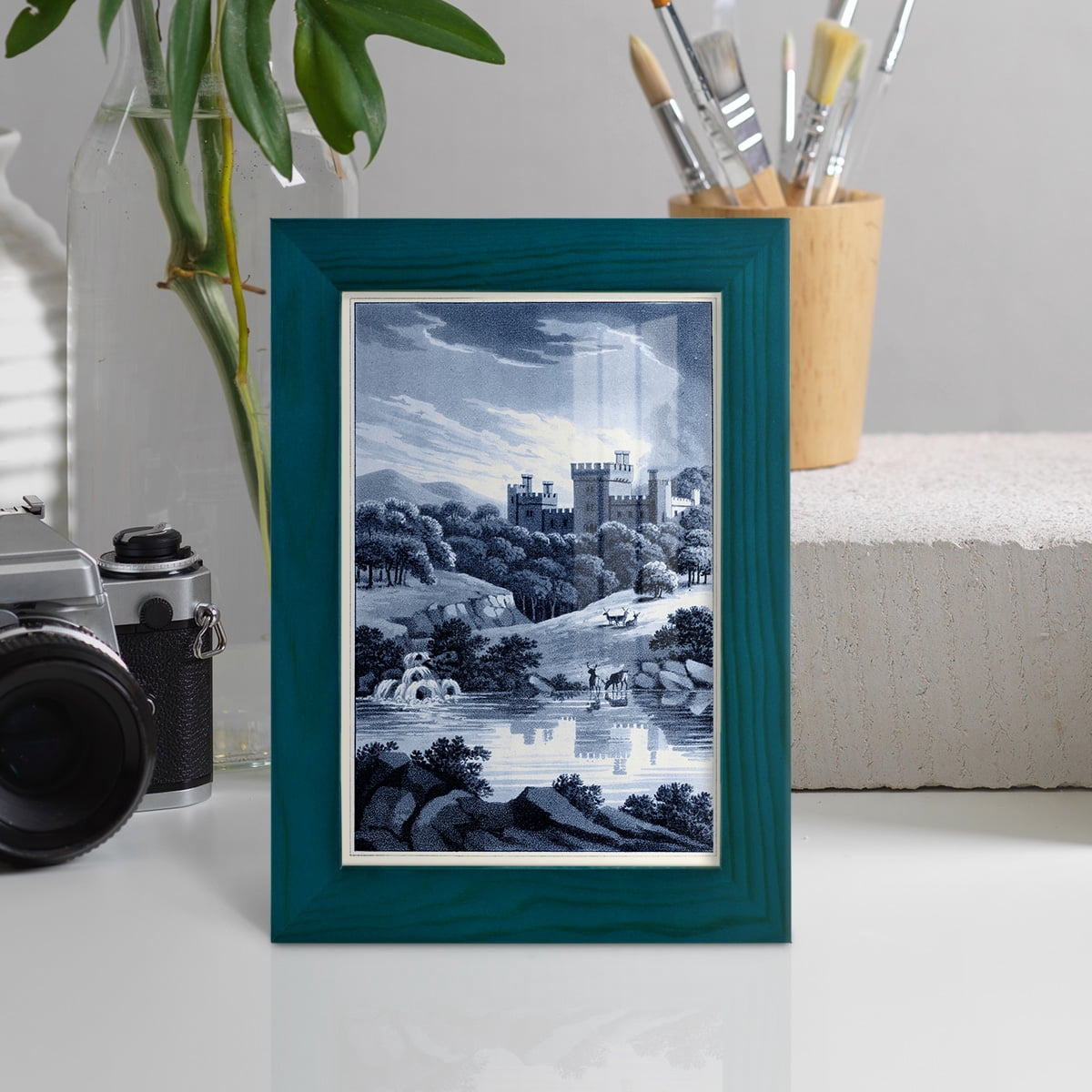 Estate View II -Framed Print w/glass-Ocean Blue